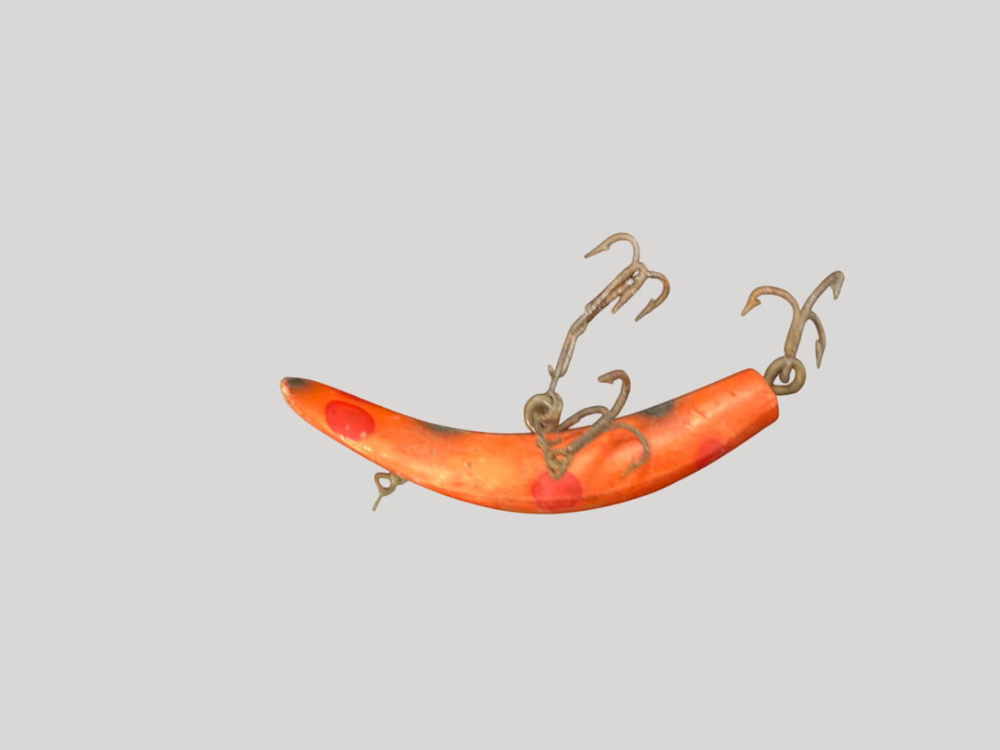 Vintage Lazy Ike #3 Wood Fishing Lure – Orange/Red Spot – 1950s–60s – Classic Walleye/Bass Crankbait