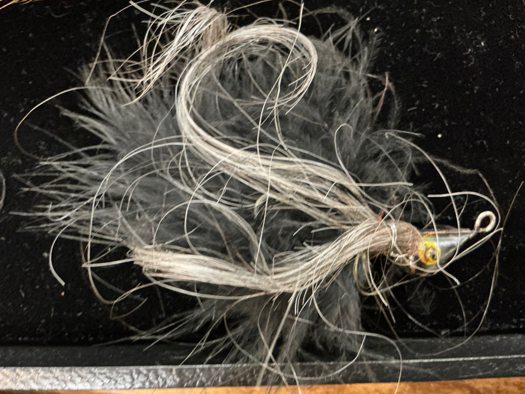 Vintage Black Marabou & Bucktail Jig – Weighted Head with Painted Eyes – Classic Fishing Lure