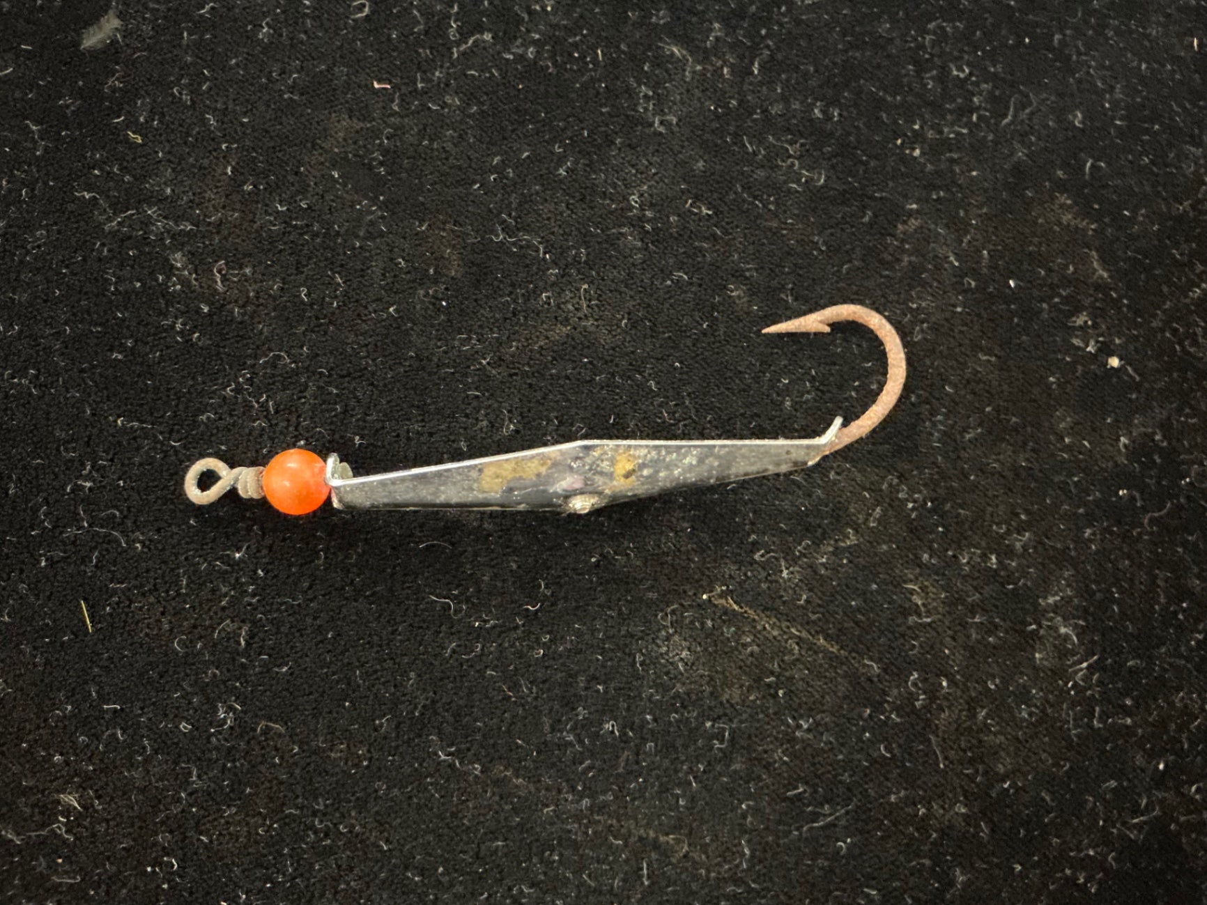 Vintage Ice Fishing Jigging Spoon – Diamond Shape Chrome with Red Bead – Single Hook