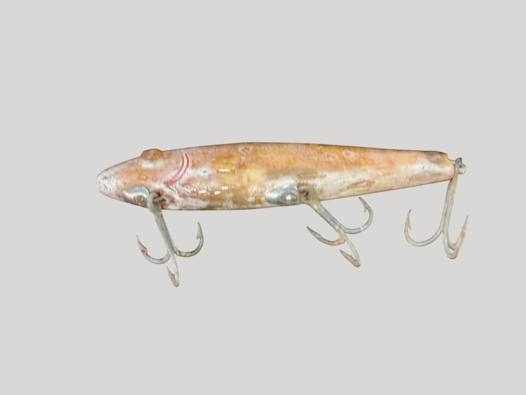 Vintage Wooden Minnow Fishing Lure – Natural Scale Pattern with Red Gill Markings