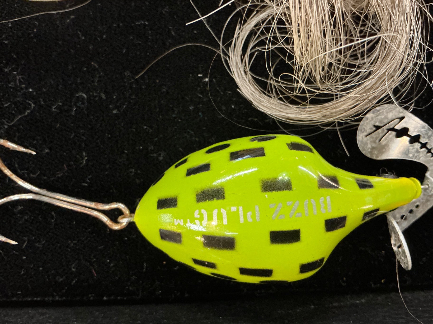 Vintage Heddon Buzz Plug – Chartreuse Black Checker Pattern – 1970s