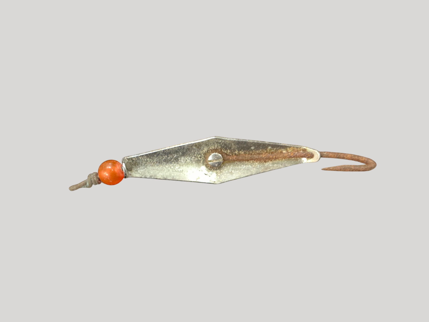 Vintage Ice Fishing Jigging Spoon – Diamond Shape Chrome with Red Bead – Single Hook