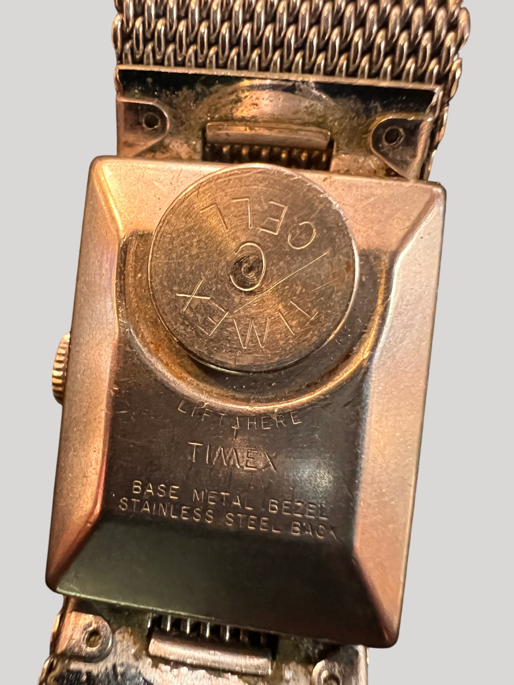 Vintage Timex Electric rectangular wristwatch (silver-tone, late 1960s–early 1970s)