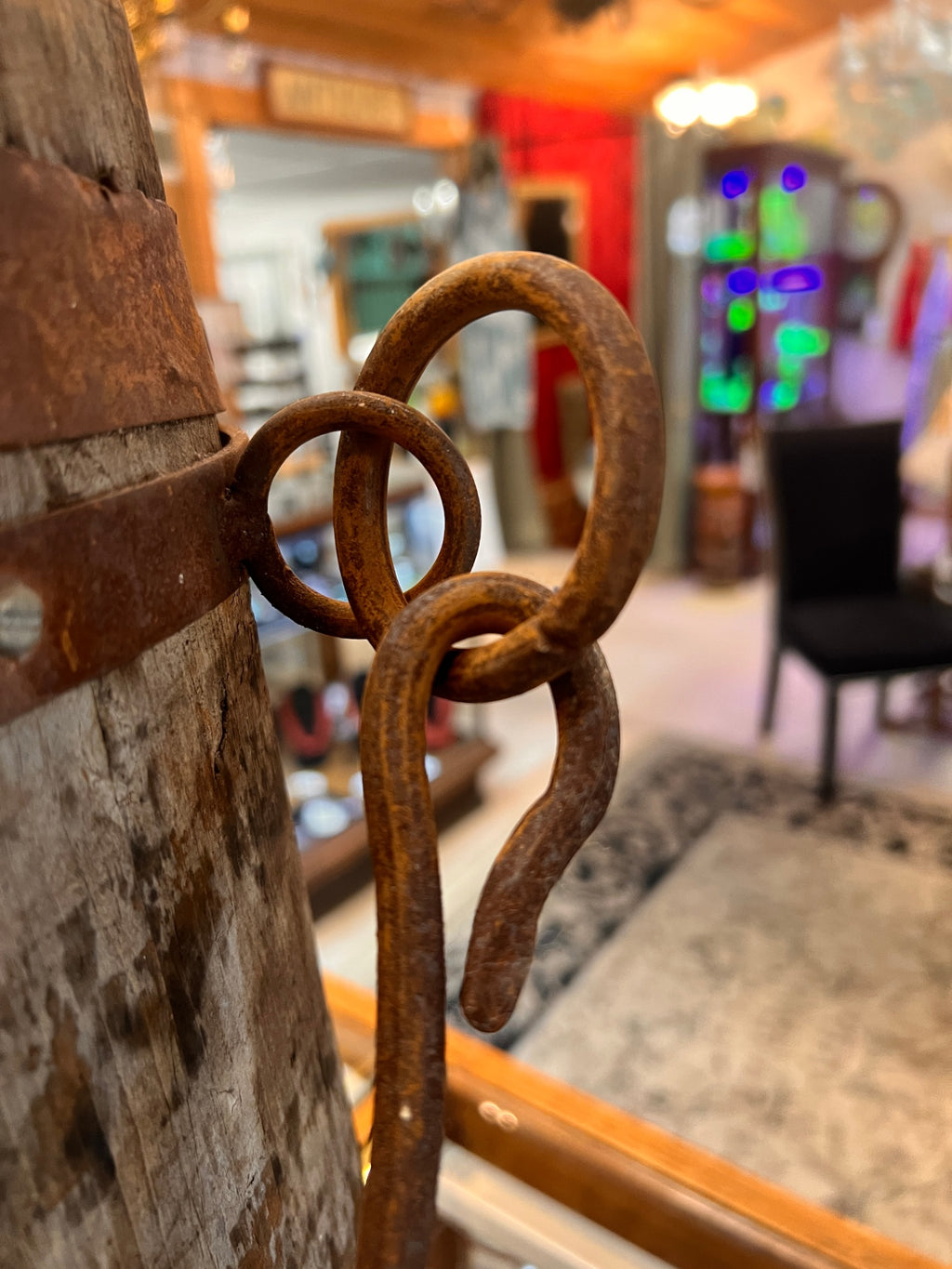 Antique wooden well bucket, ~18" tall, iron banded