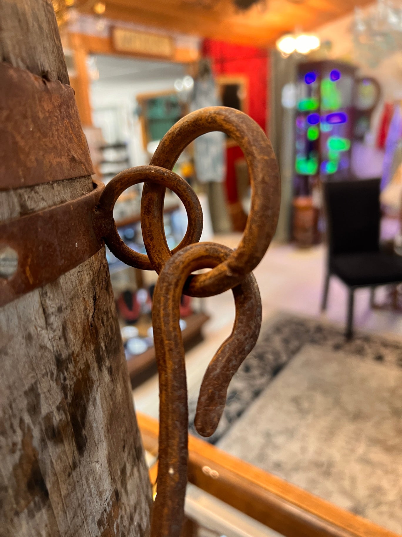 Antique wooden well bucket, ~18" tall, iron banded