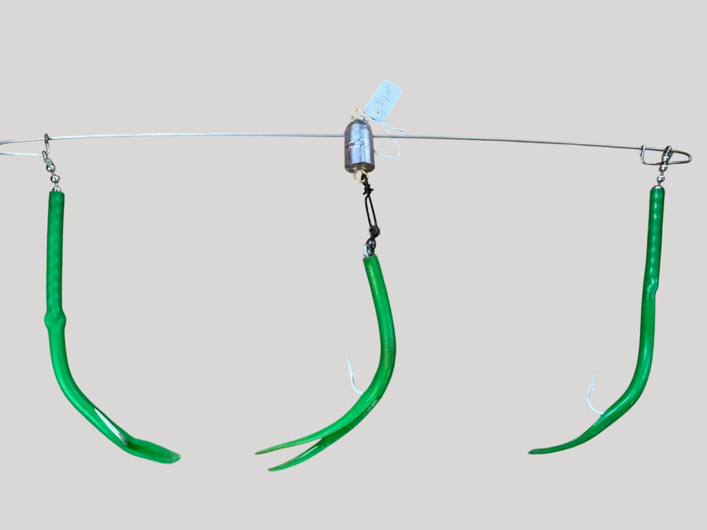 Vintage Tandem Green Eel Rig – Saltwater Trolling Lure with Weight