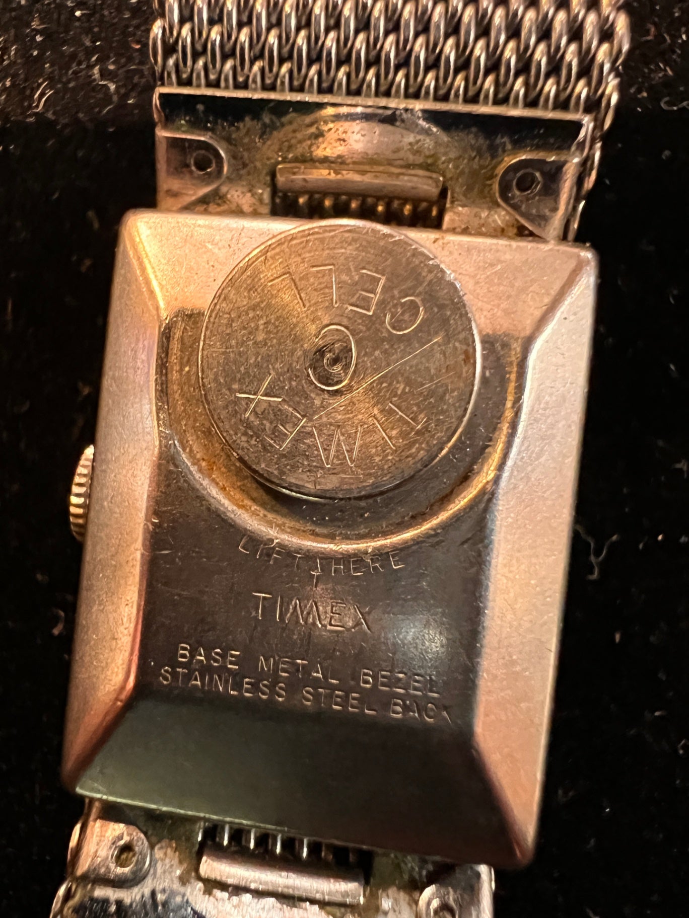 Vintage Timex Electric rectangular wristwatch (silver-tone, late 1960s–early 1970s)