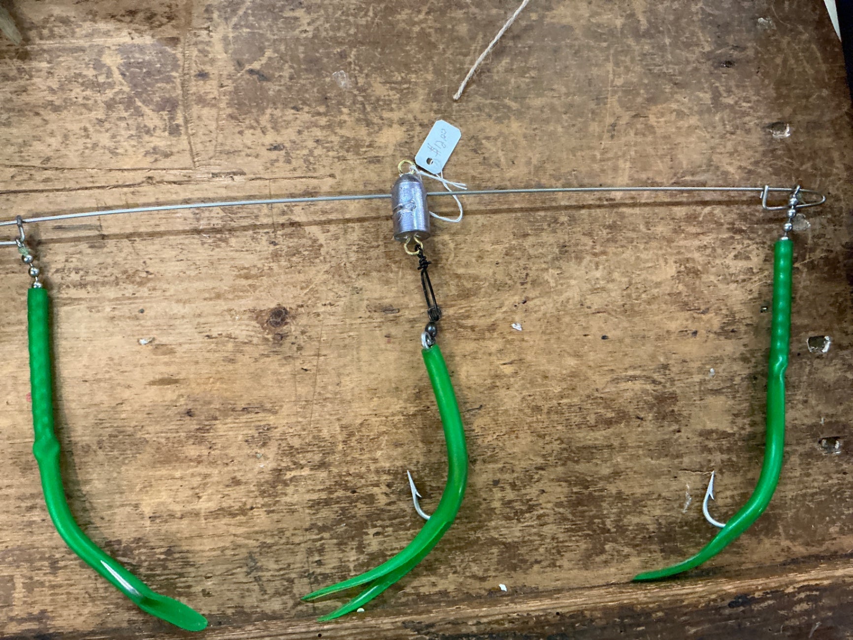 Vintage Tandem Green Eel Rig – Saltwater Trolling Lure with Weight