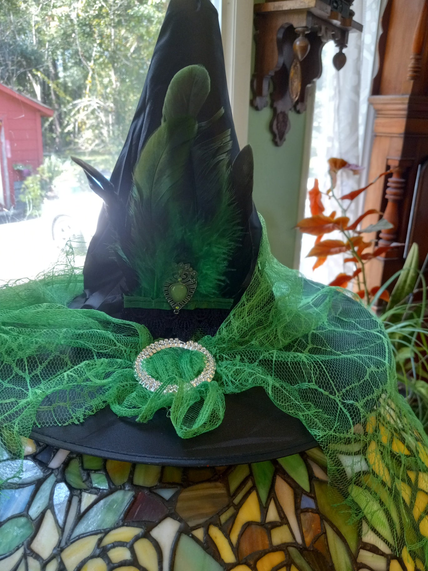 Witch hat w/grn veil dsc