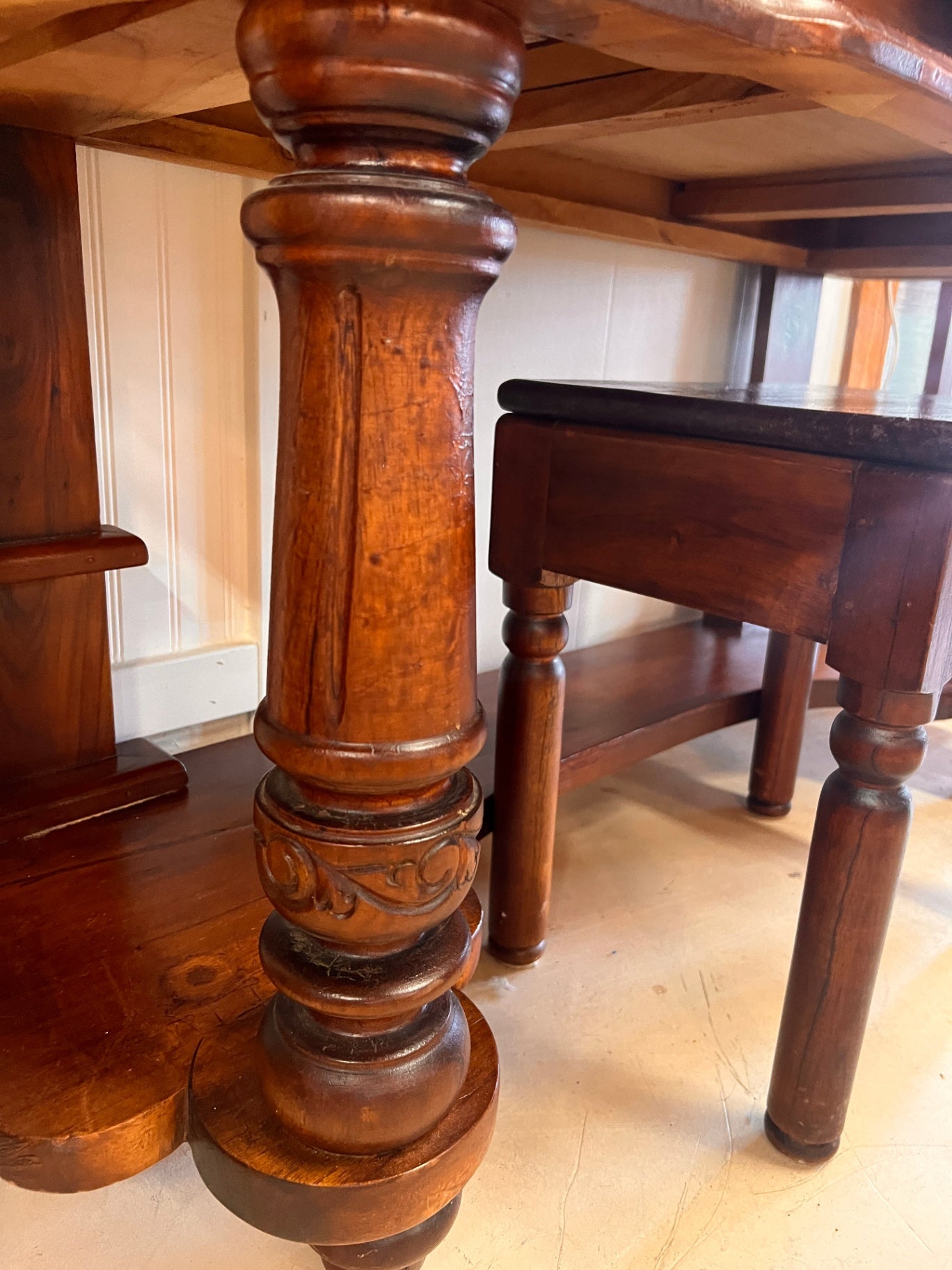 Antique Victorian Solid Wood Vanity Dressing Table with Mirror & Matching Stool – Carved Detail