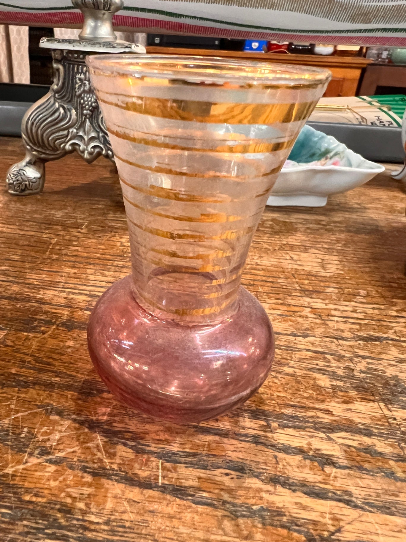 Pink and Clear with Gold Accents Glass Vase