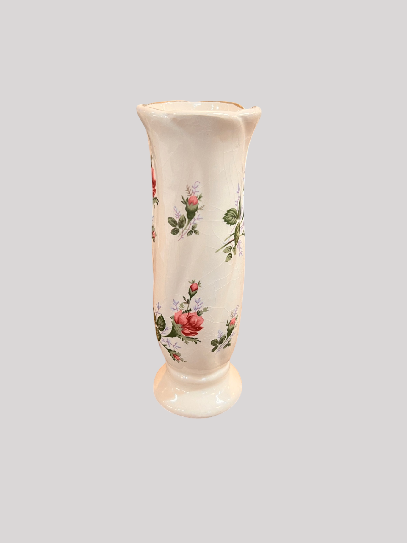 Cream with pink, green, and purple floral pattern Ceramic Vase Not visible