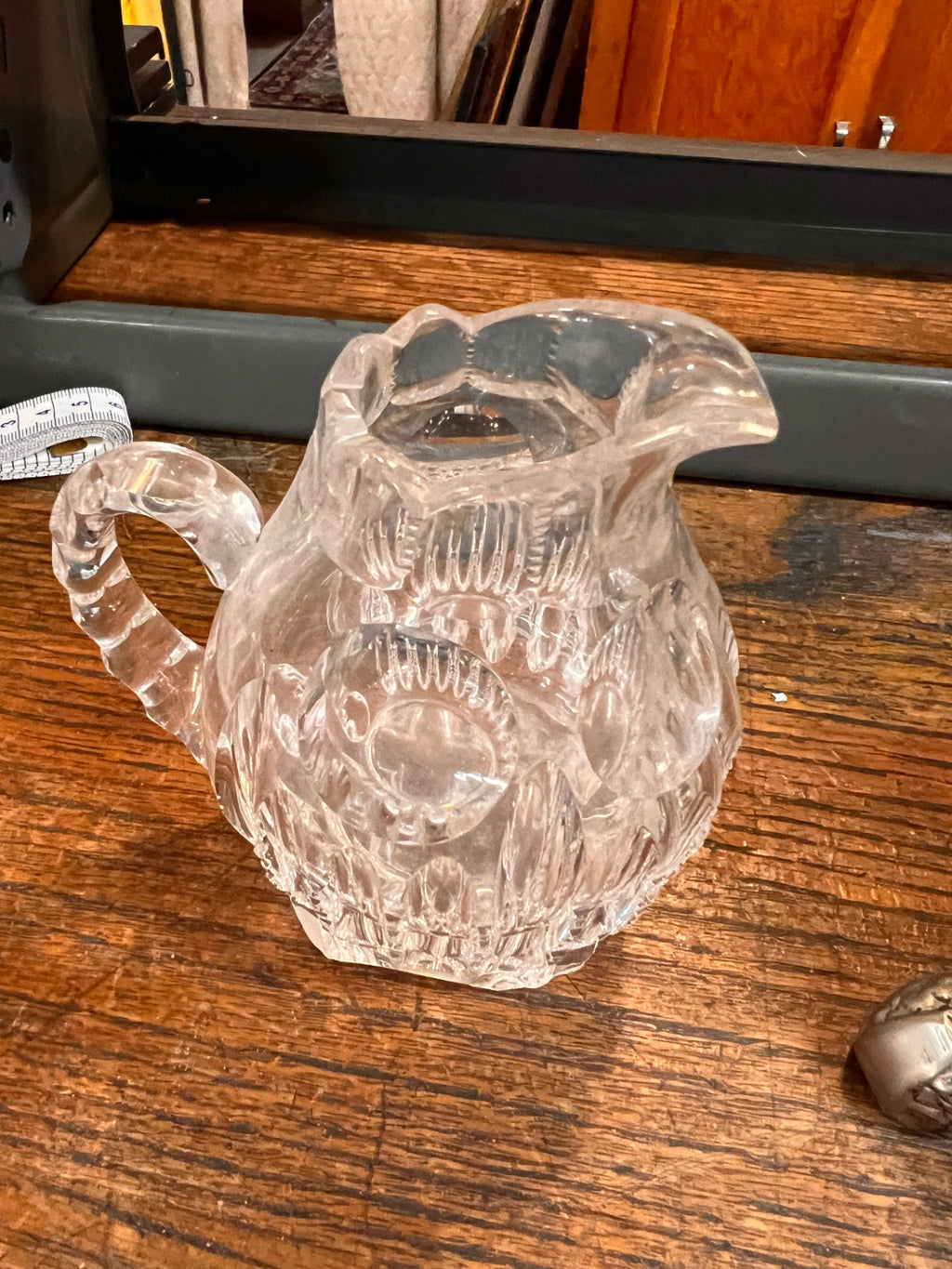 Antique American Brilliant Period Cut Glass Creamer | Hand-Cut Crystal with Deep Hobstar & Oval Motif (c. 1876–1917)