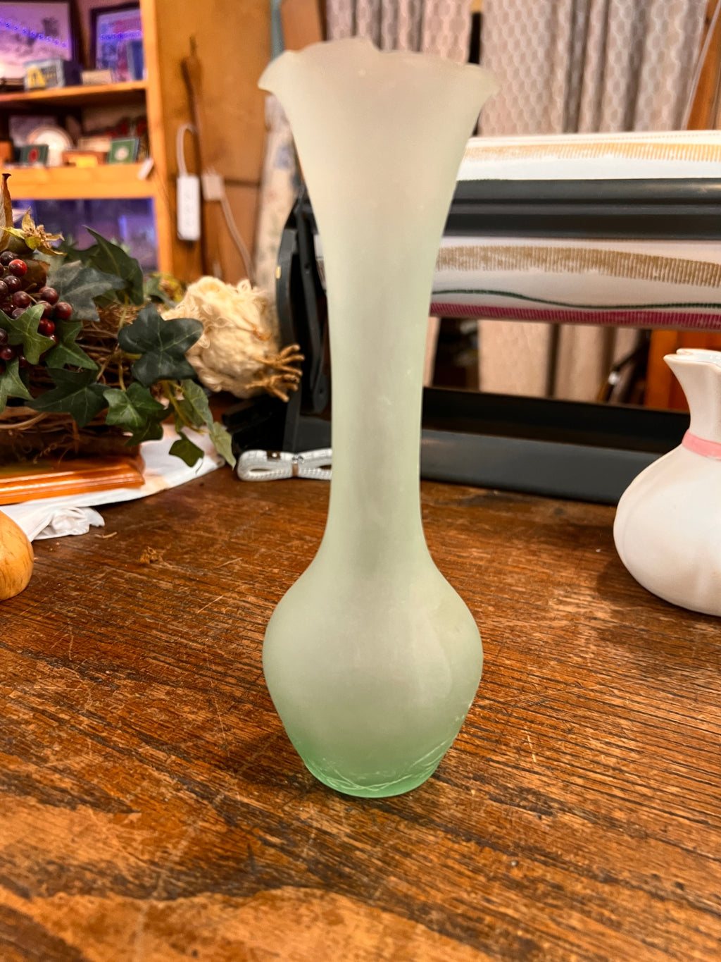 Frosted green bud vase