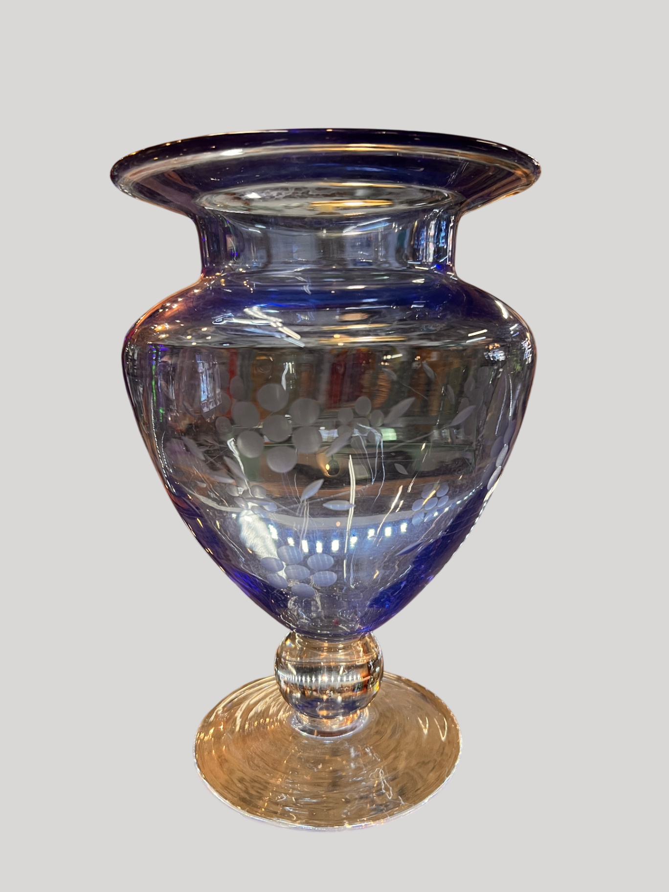 Blue Etched Glass Vase