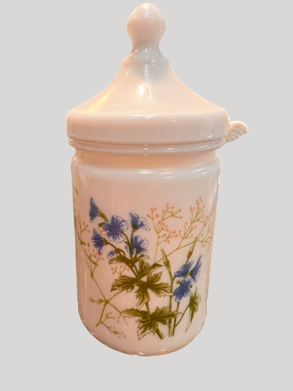 Antique French Opaline Glass Apothecary Jar – Hand Painted Floral, c.1900