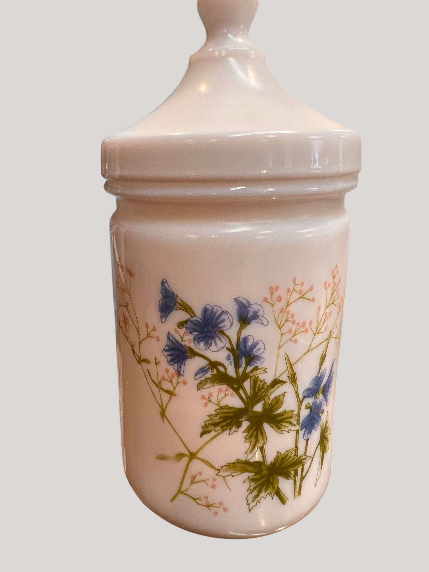 Antique French Opaline Glass Apothecary Jar – Hand Painted Floral, c.1900