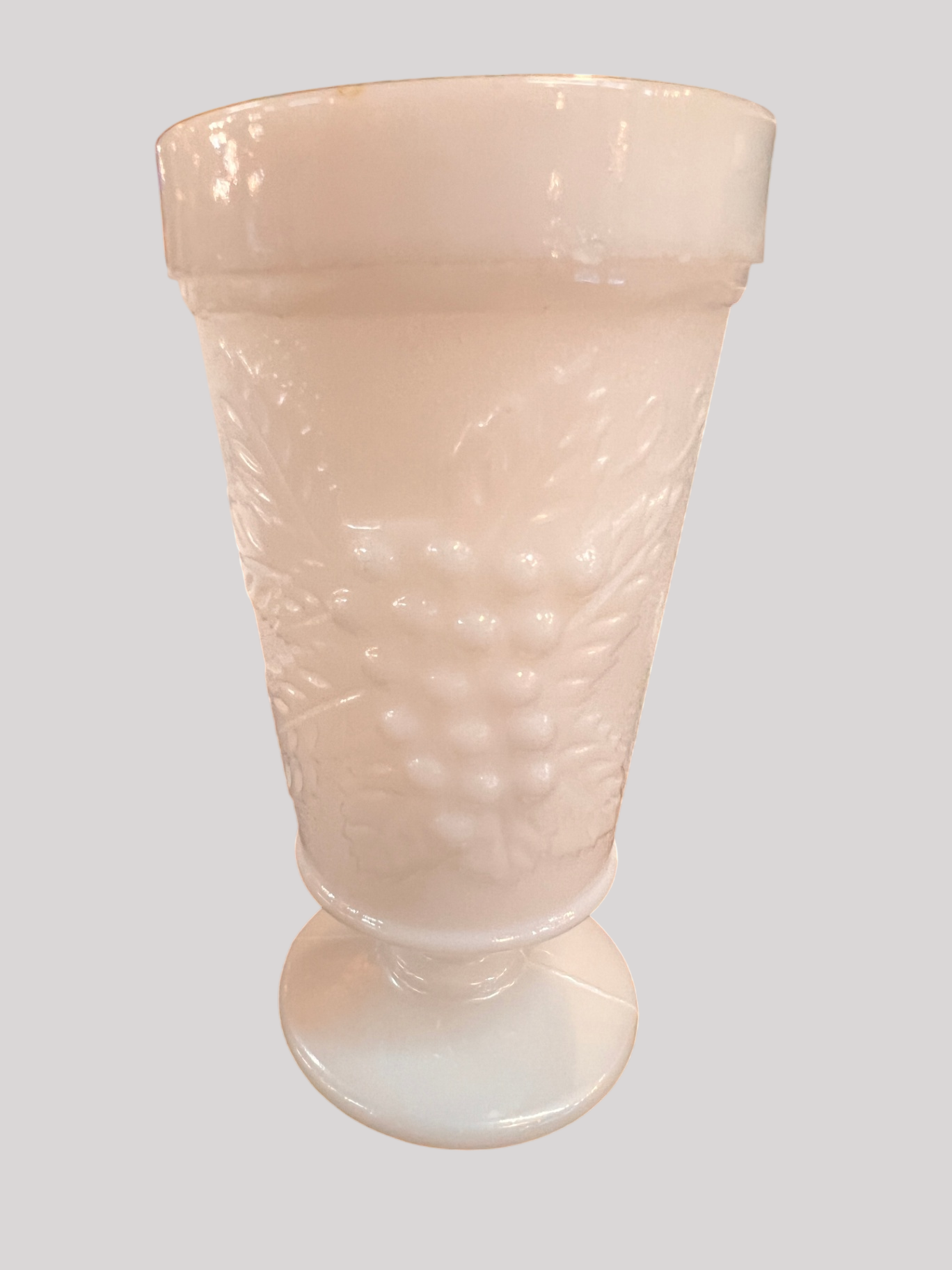 Vintage Milk Glass Goblet Vase – Grape & Vine Pattern