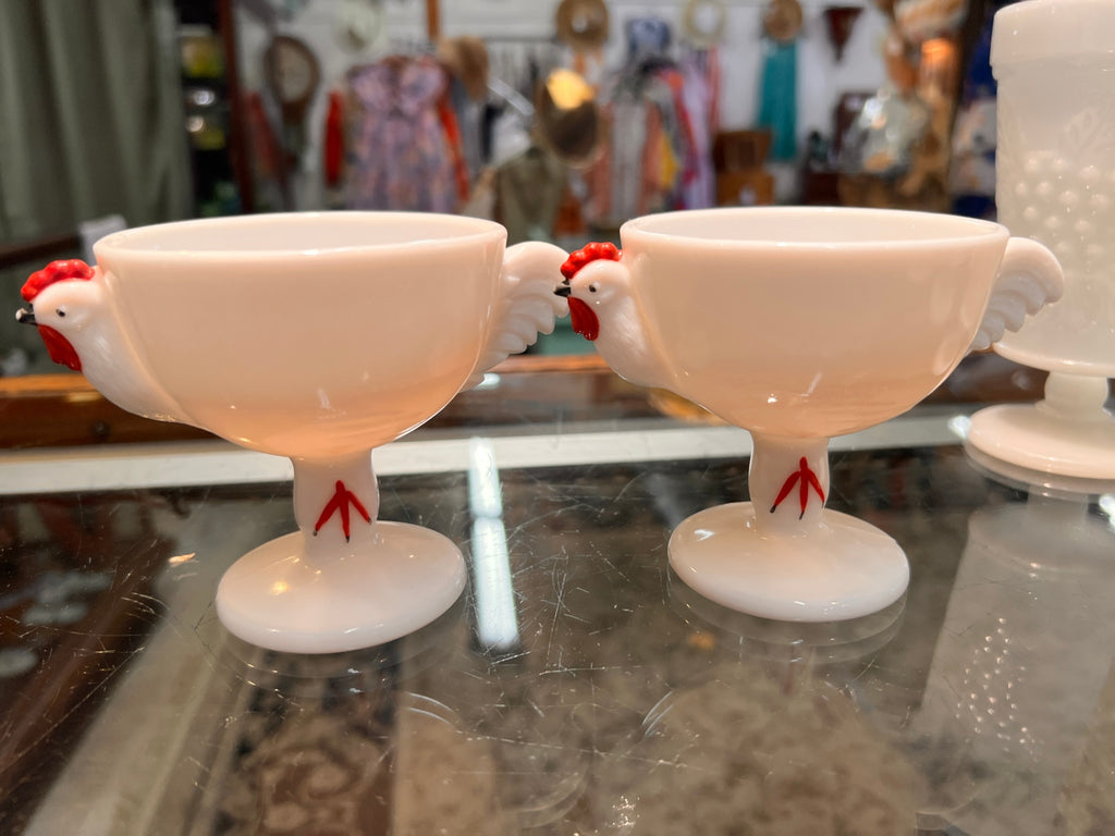 Pair of Vintage Westmoreland Milk Glass Hen Cups – Hand Painted