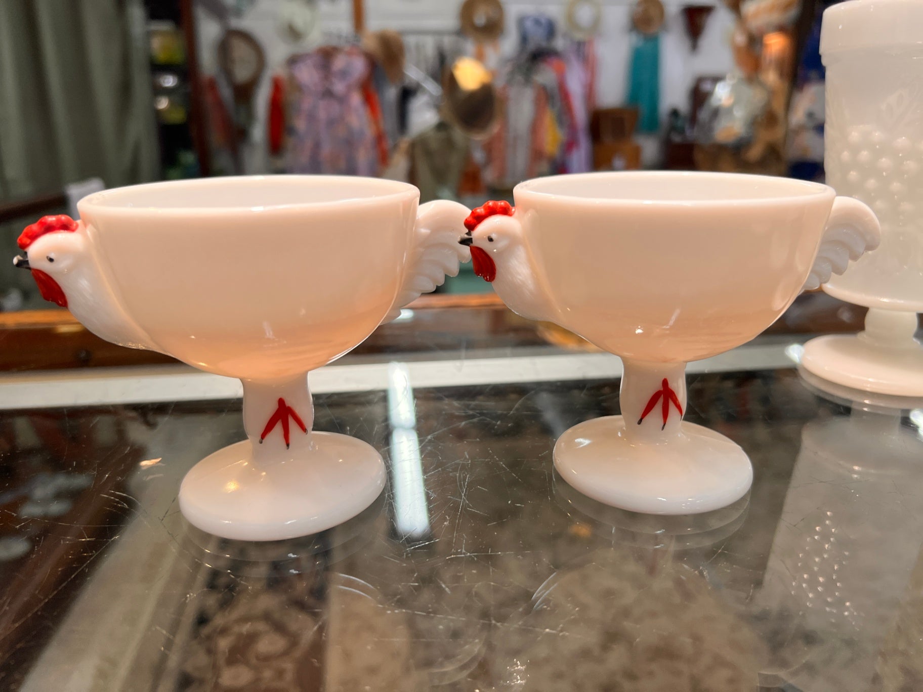 Pair of Vintage Westmoreland Milk Glass Hen Cups – Hand Painted