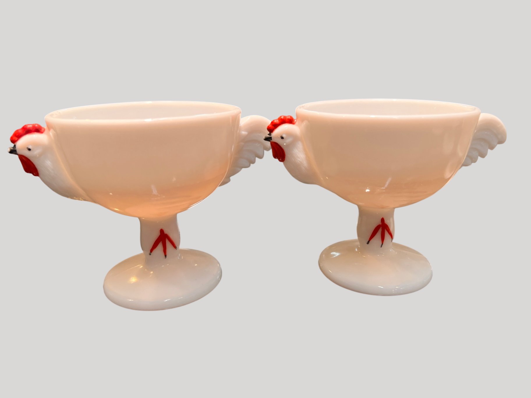 Pair of Vintage Westmoreland Milk Glass Hen Cups – Hand Painted