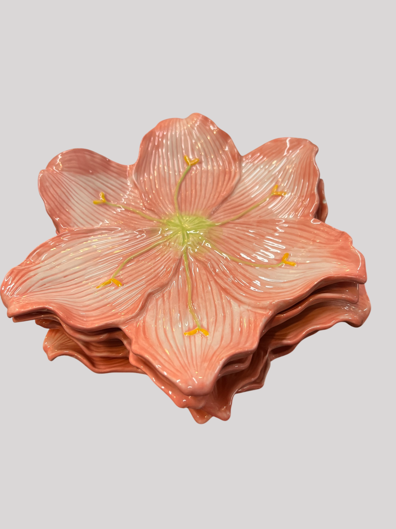 Pink Lily Majolica-Style Ceramic Plates – Set of 4