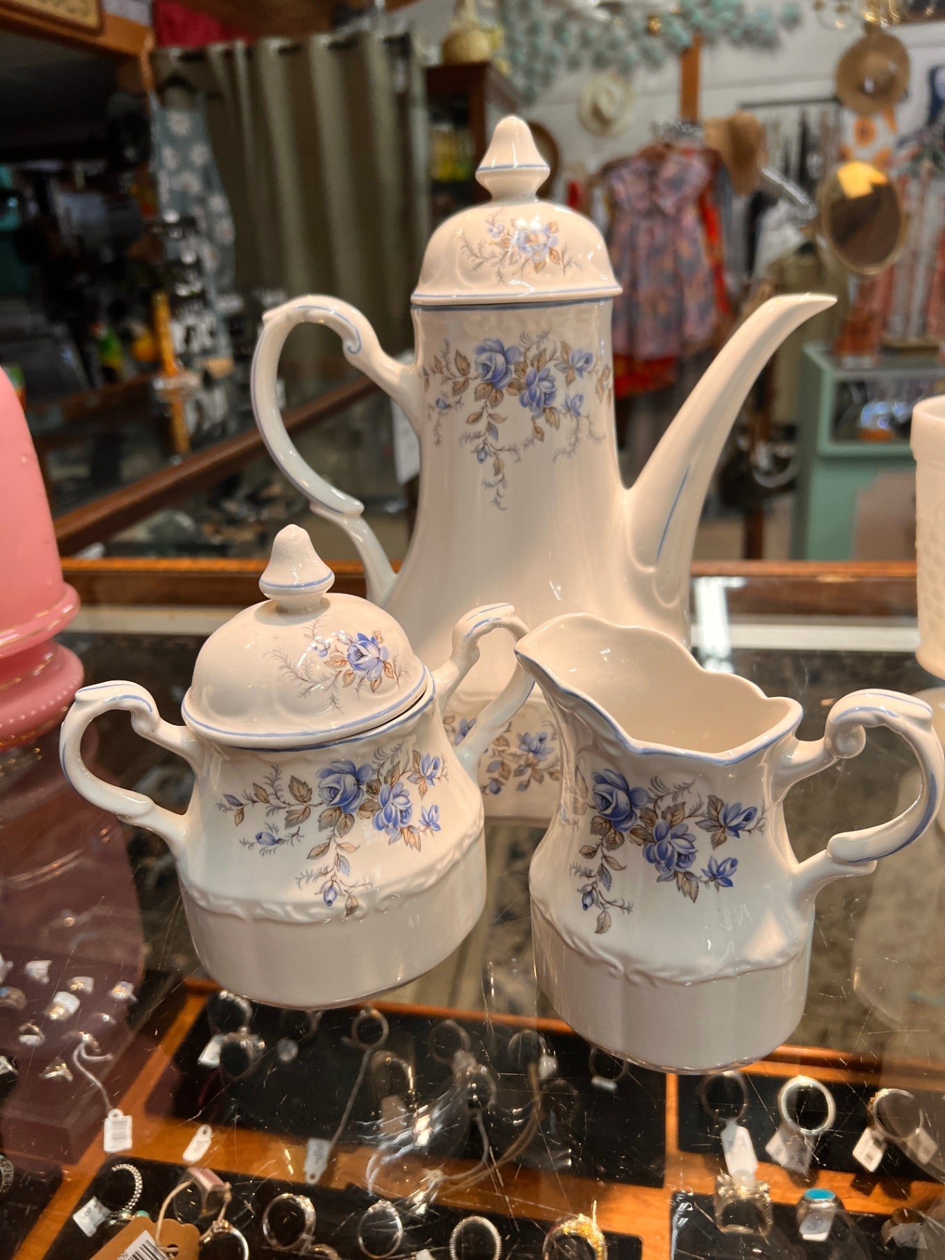 Vintage Sterling Ironstone Coffee Set by J&G Meakin, England (Blue Floral)