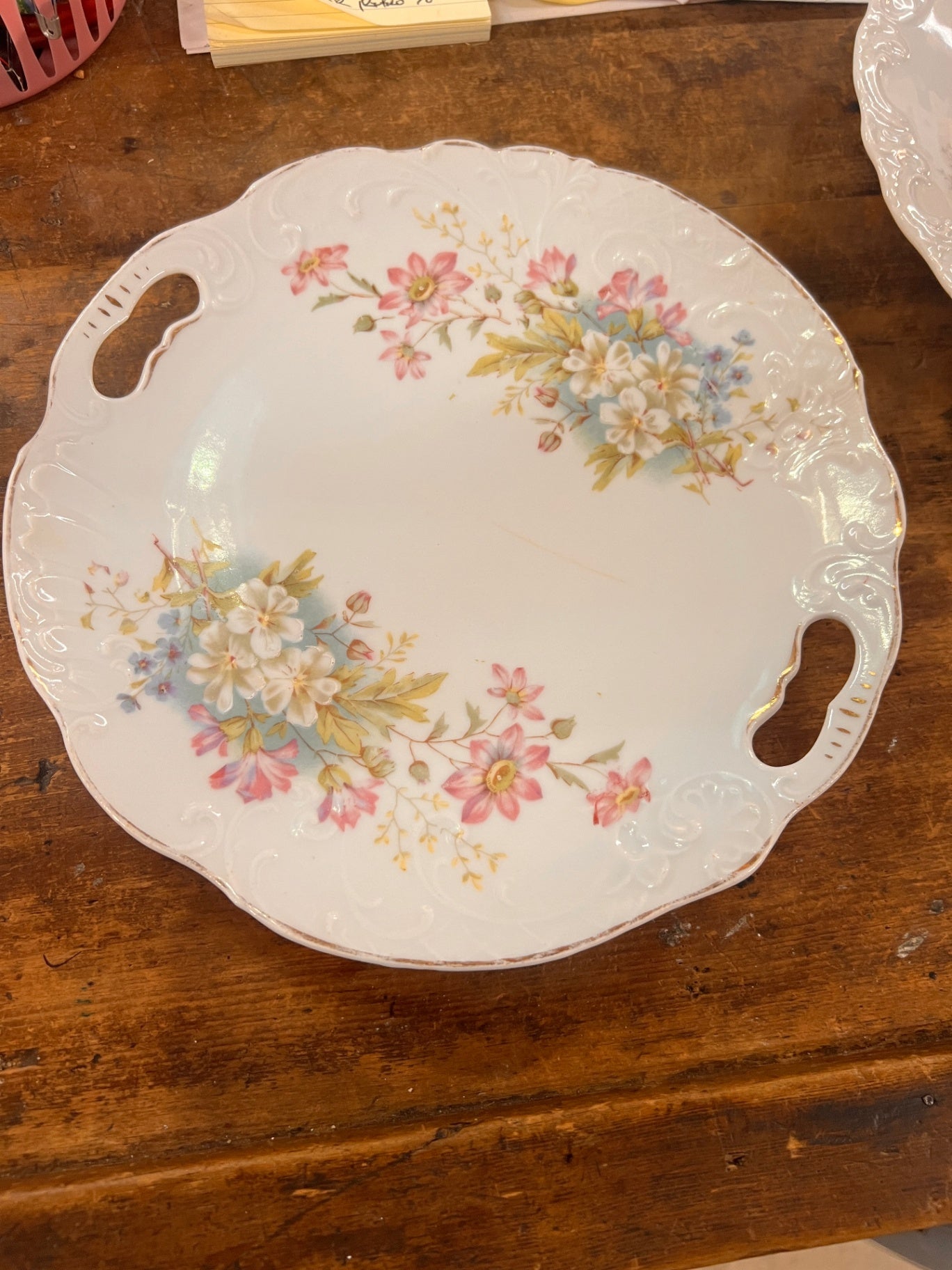 Vintage Floral Porcelain Cake Plate – Handled Serving Tray
