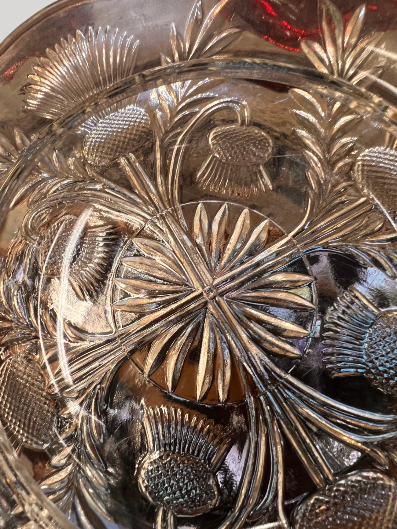 Antique Pressed Glass Dome with Thistle Pattern – Cheese / Butter Dish