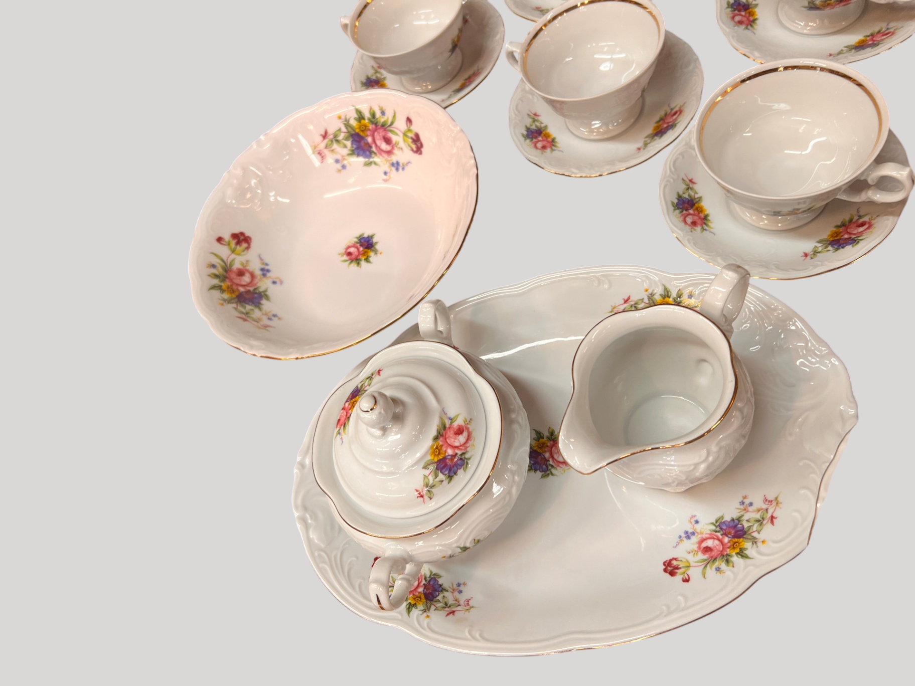White with multicolored floral pattern Porcelain Porcelain & Ceramics