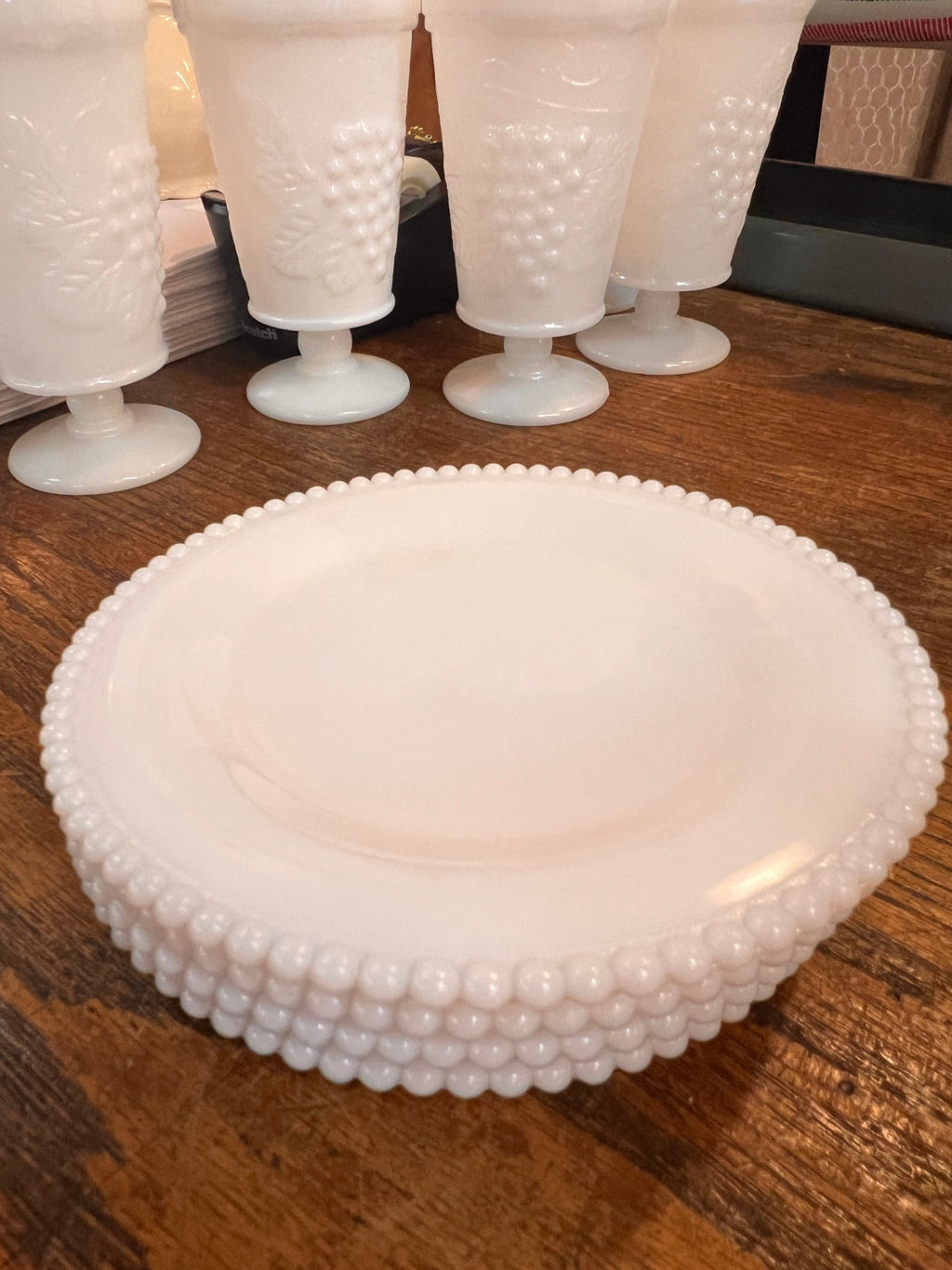 Vintage Milk Glass Beaded Edge Plate