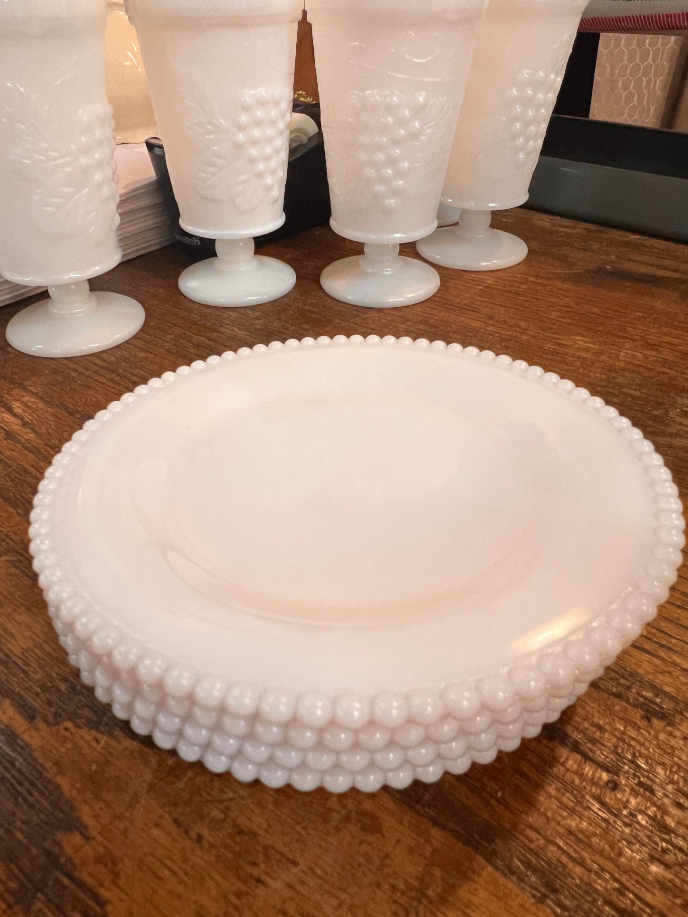 Vintage Milk Glass Beaded Edge Plate