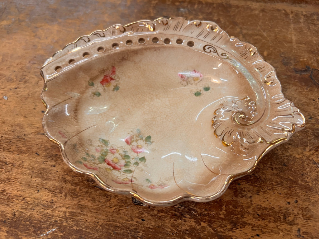 Beige with floral accents and gold trim Glass Decorative Bowl