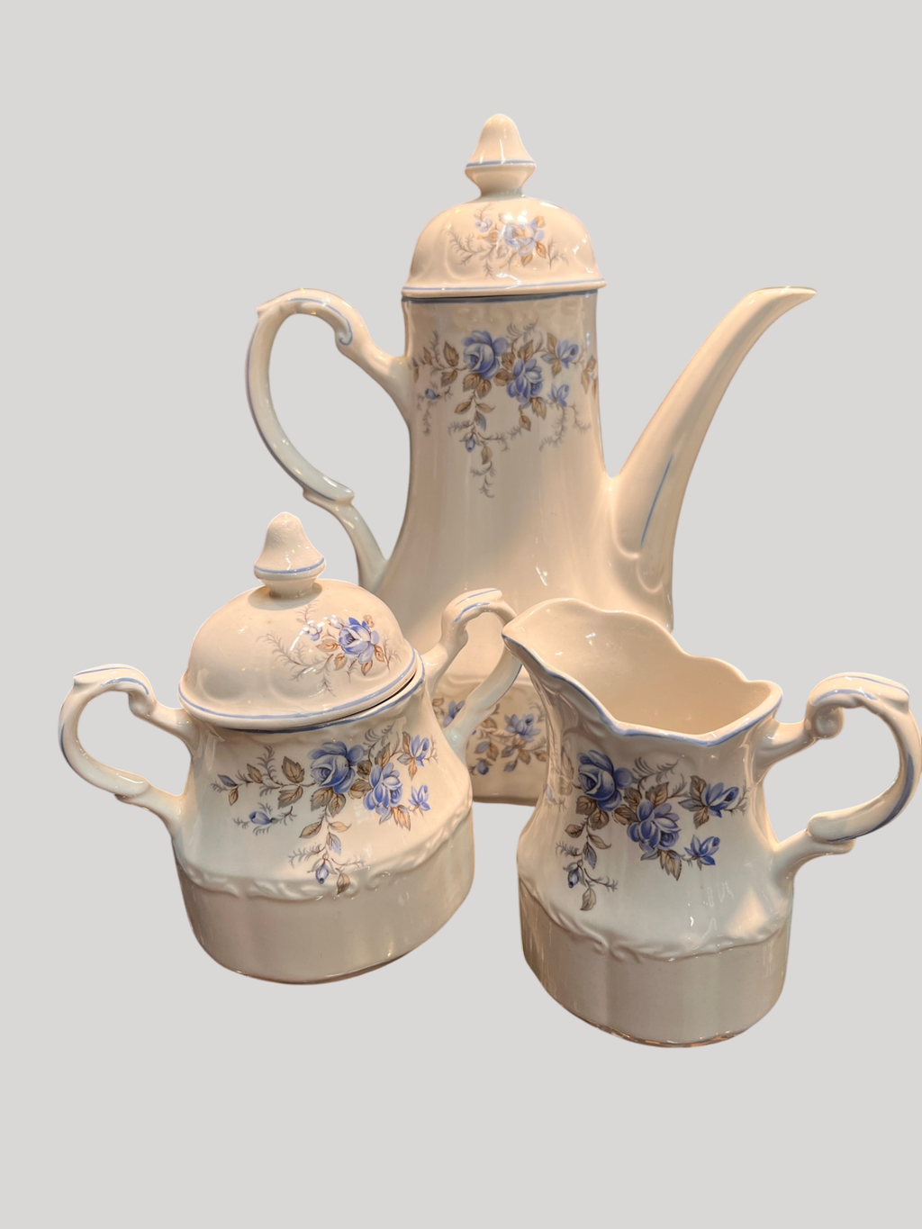 Vintage Sterling Ironstone Coffee Set by J&G Meakin, England (Blue Floral)