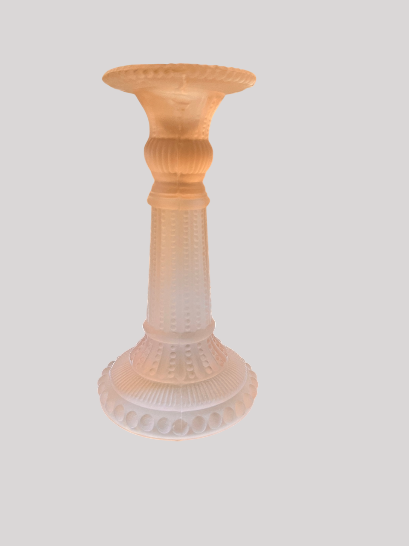 Vintage Pink Frosted Glass Candlestick