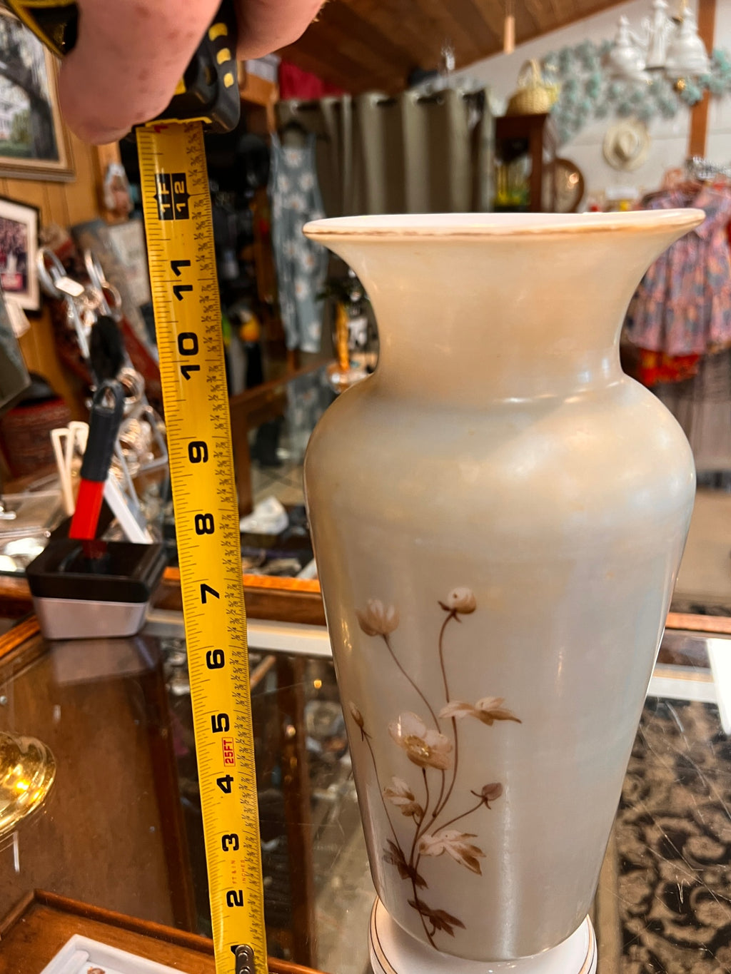 White Bristol Glass Vase – Hand Painted Floral, 19th c.