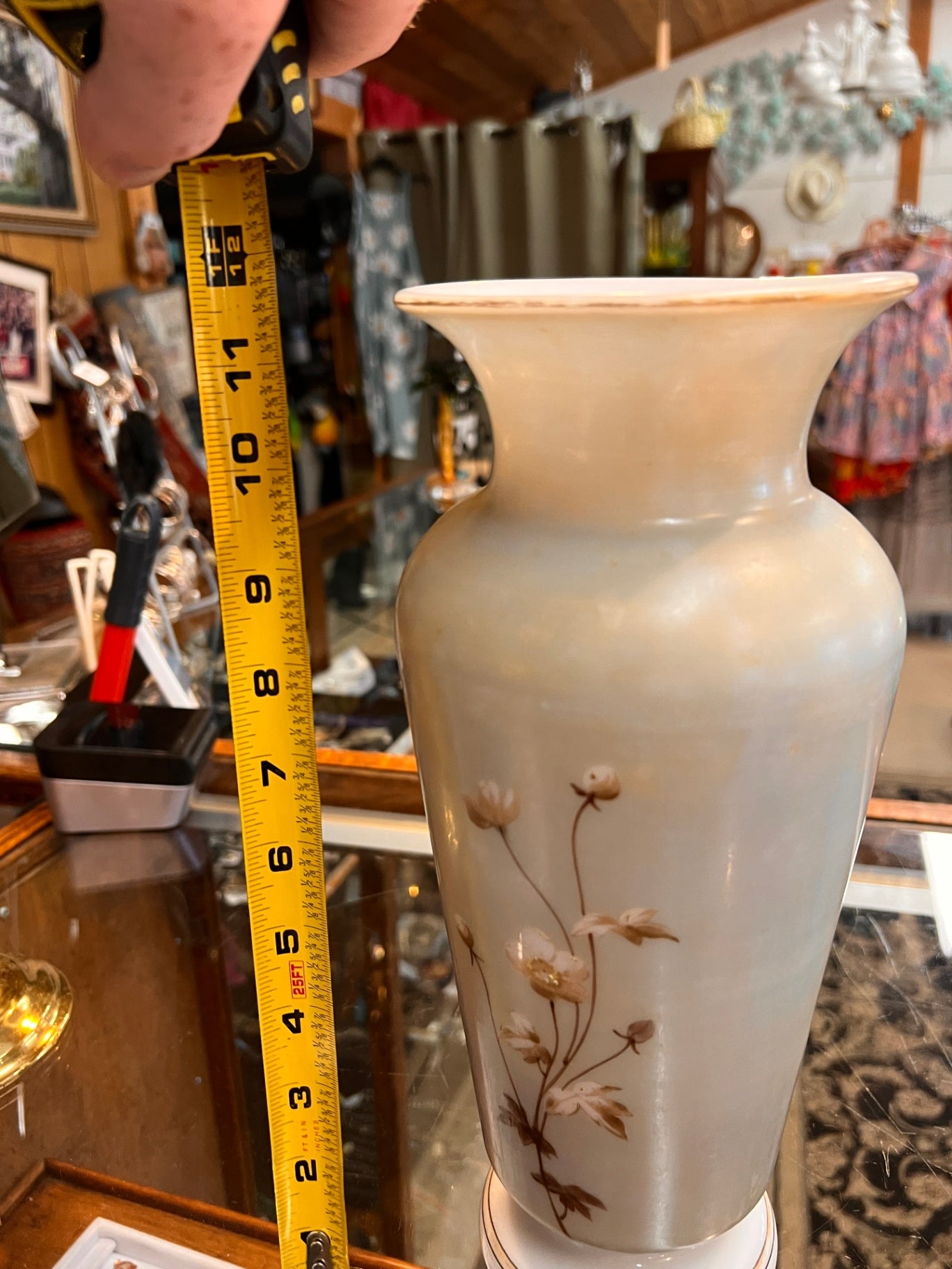 White Bristol Glass Vase – Hand Painted Floral, 19th c.