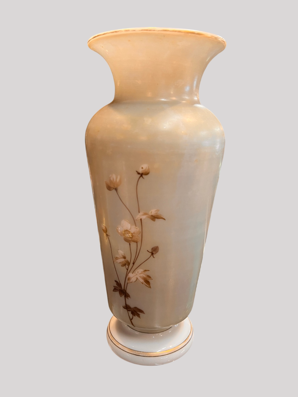 White Bristol Glass Vase – Hand Painted Floral, 19th c.