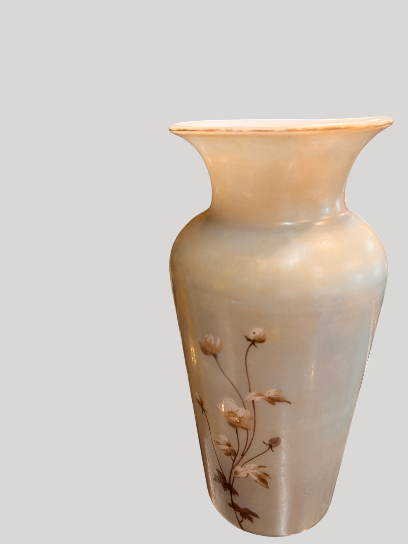 White Bristol Glass Vase – Hand Painted Floral, 19th c.