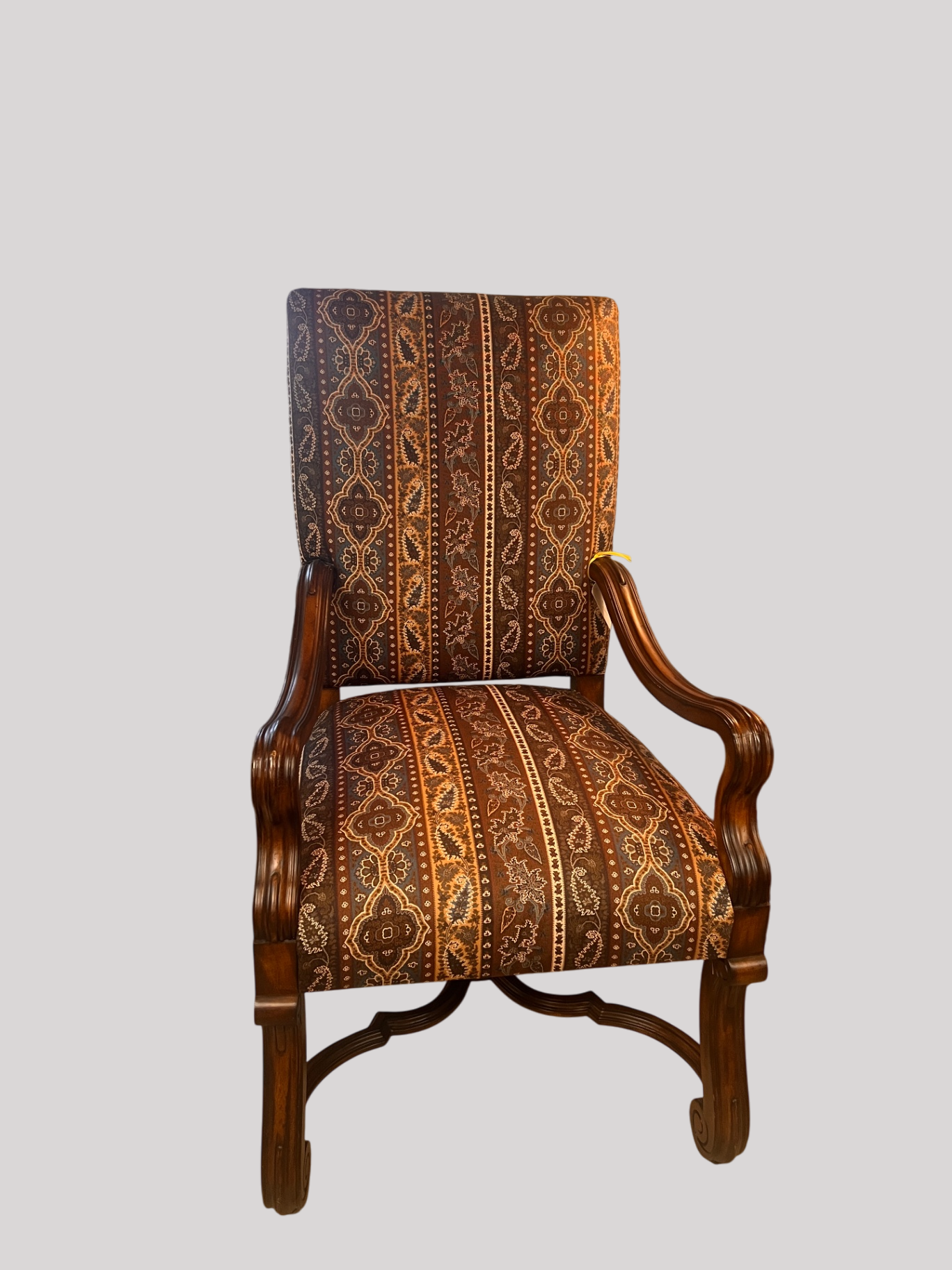 Ralph Lauren for Henredon Armchair – Carved Wood Frame, Southwestern Textile Upholstery