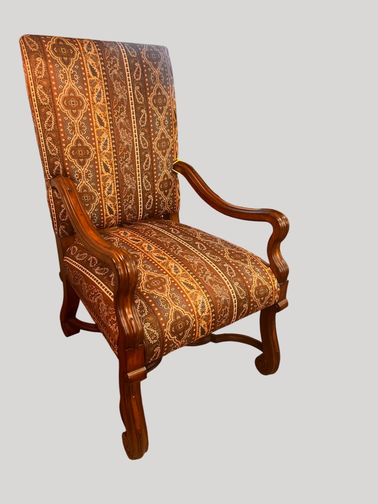 Ralph Lauren for Henredon Armchair – Carved Wood Frame, Southwestern Textile Upholstery
