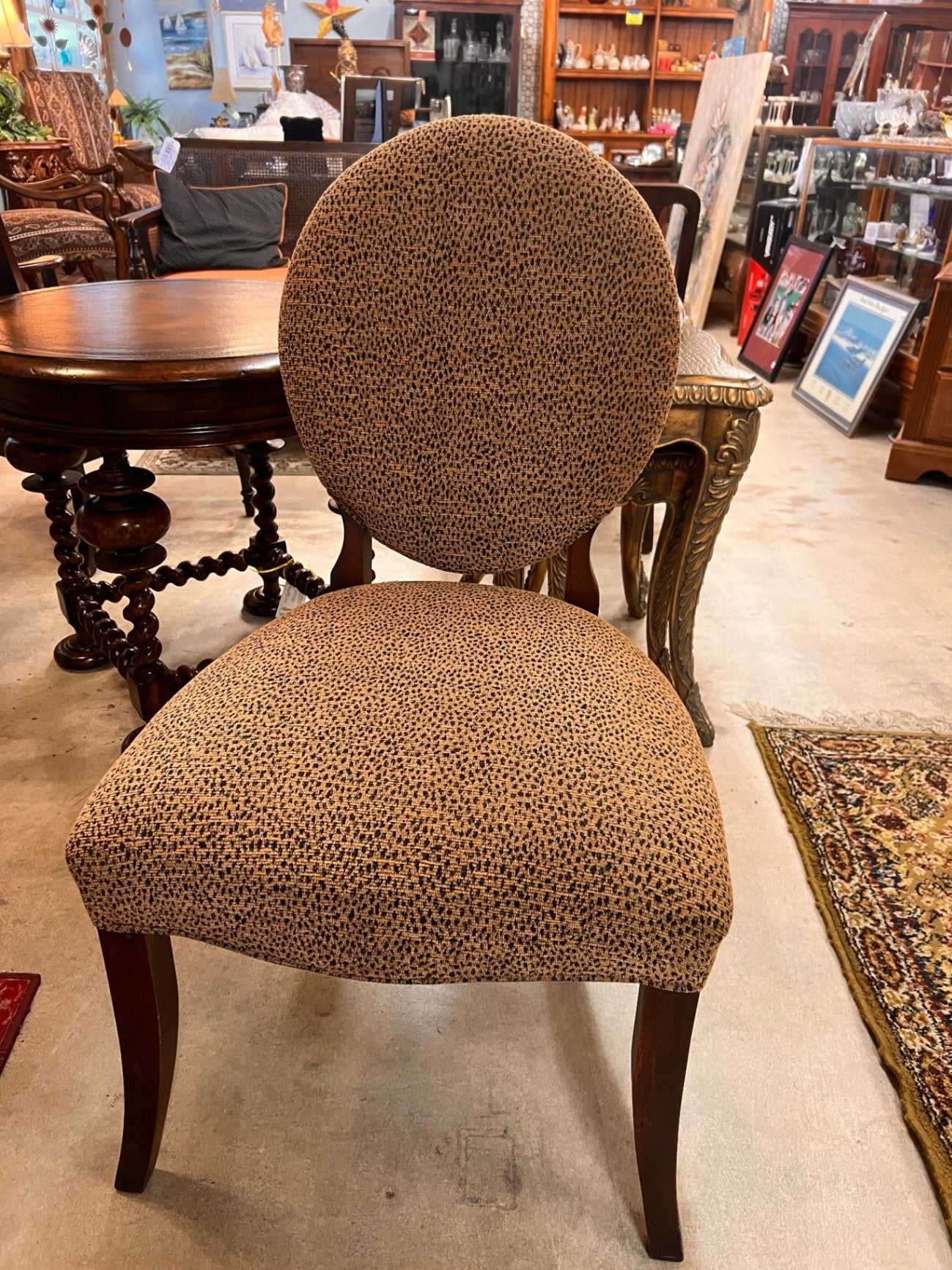 Fairfield Upholstered Oval-Back Side Chair – New, Textured Jacquard, Made in USA