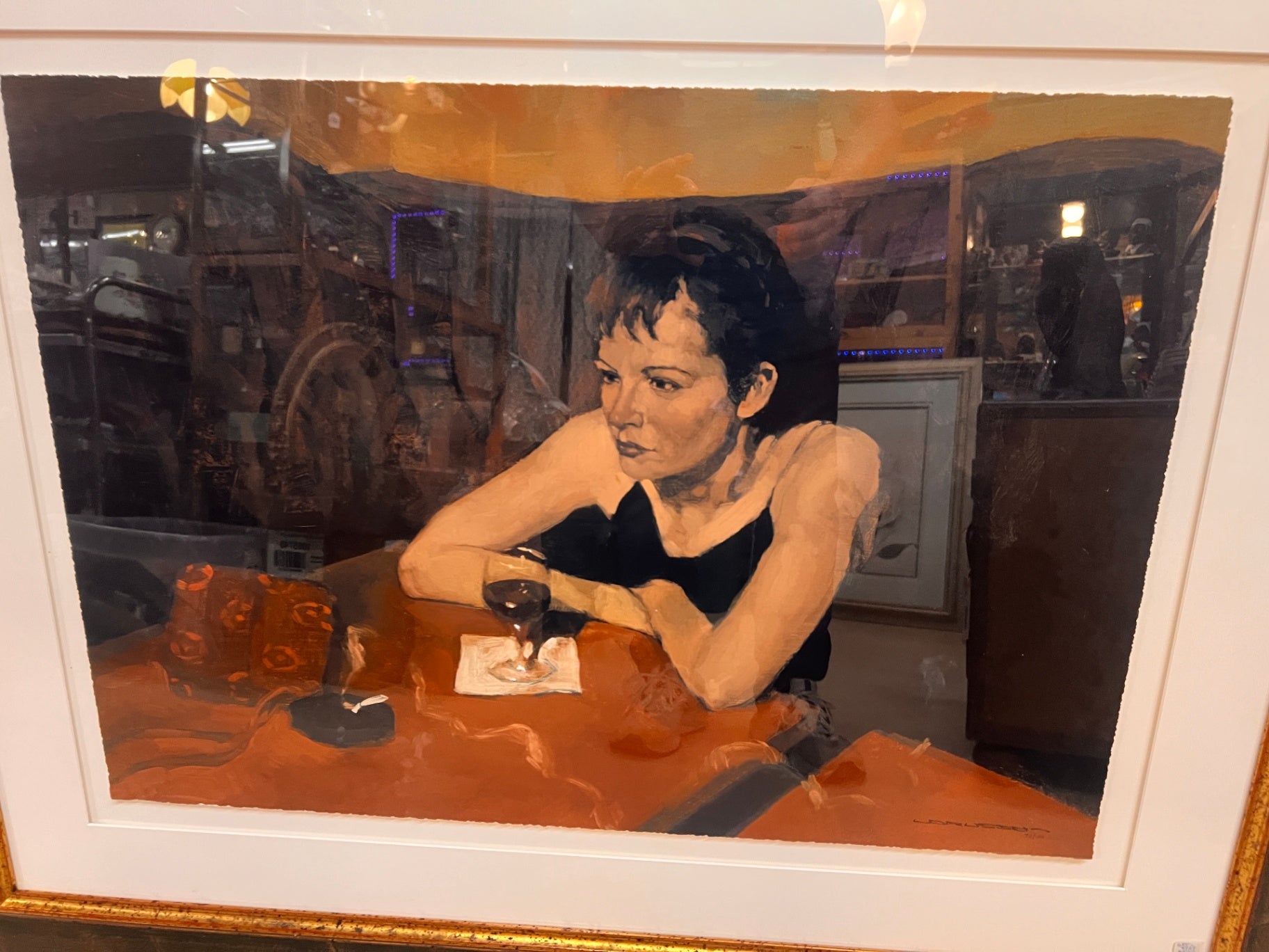 Claude Larussa Limited Edition Print – Woman with Wine Glass – Signed 70/100 – Large Framed Art
