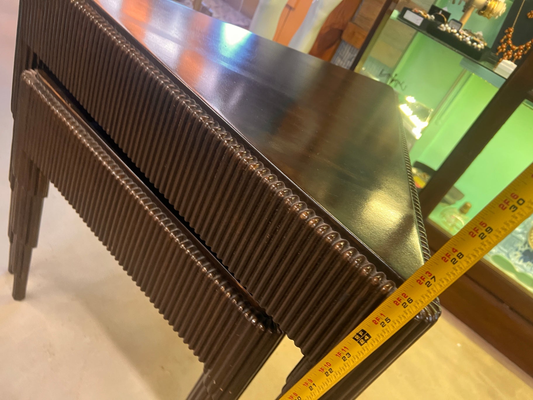 Pair of Triangular Nesting Tables with Ribbed Frame