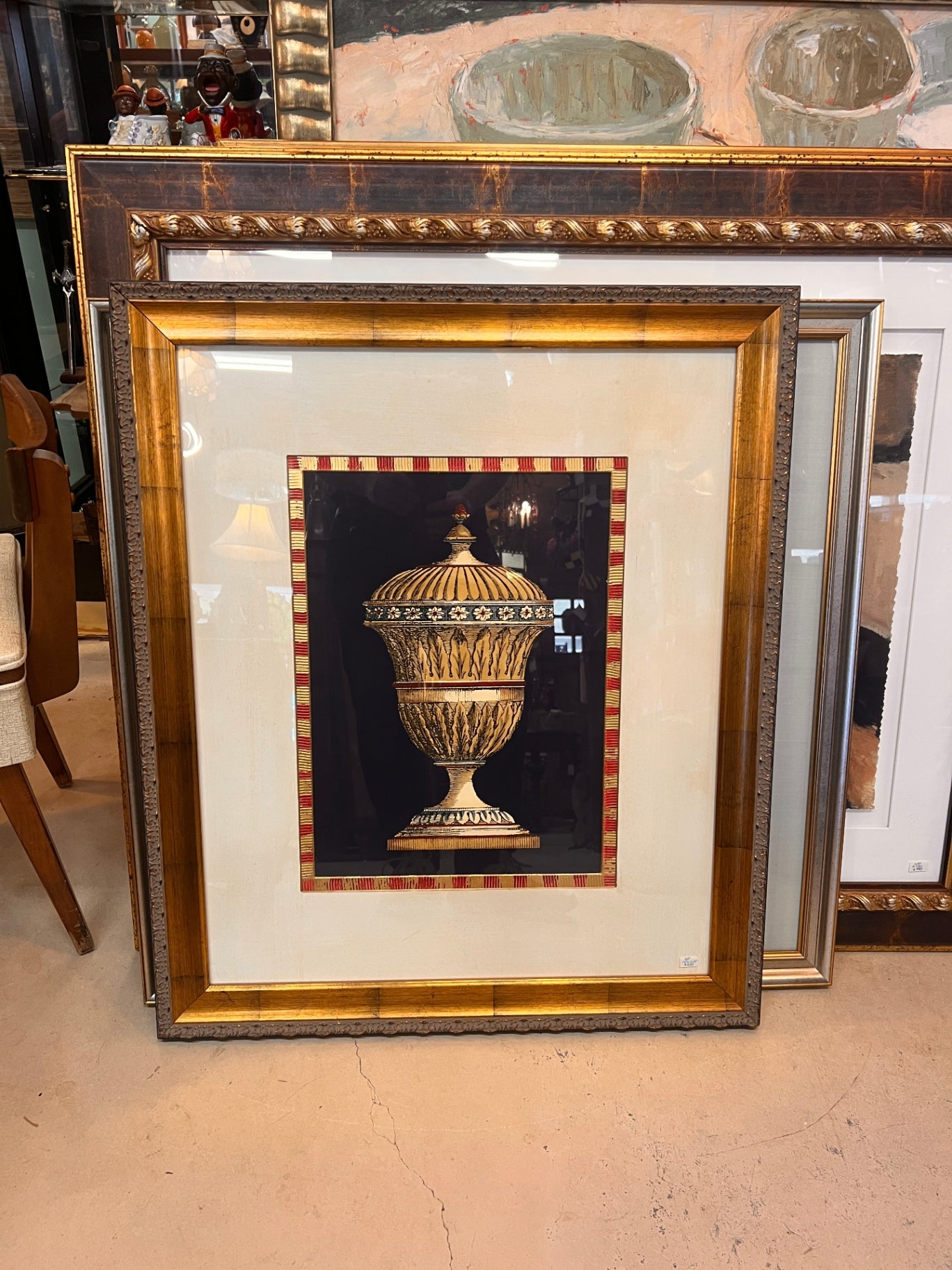 Big Fish, Inc. A Touch of Gold IV – Framed Neoclassical Urn Art – Designer Piece