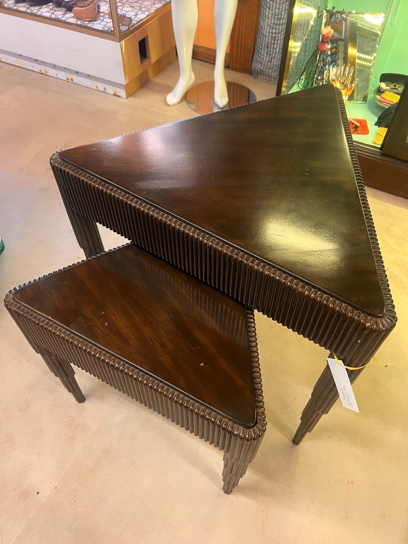 Pair of Triangular Nesting Tables with Ribbed Frame