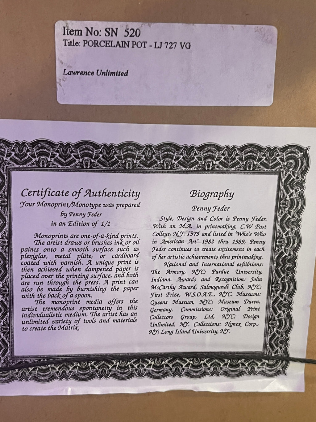 Penny Feder Original Monoprint Porcelain Pot – Hand-Signed, COA, 1/1