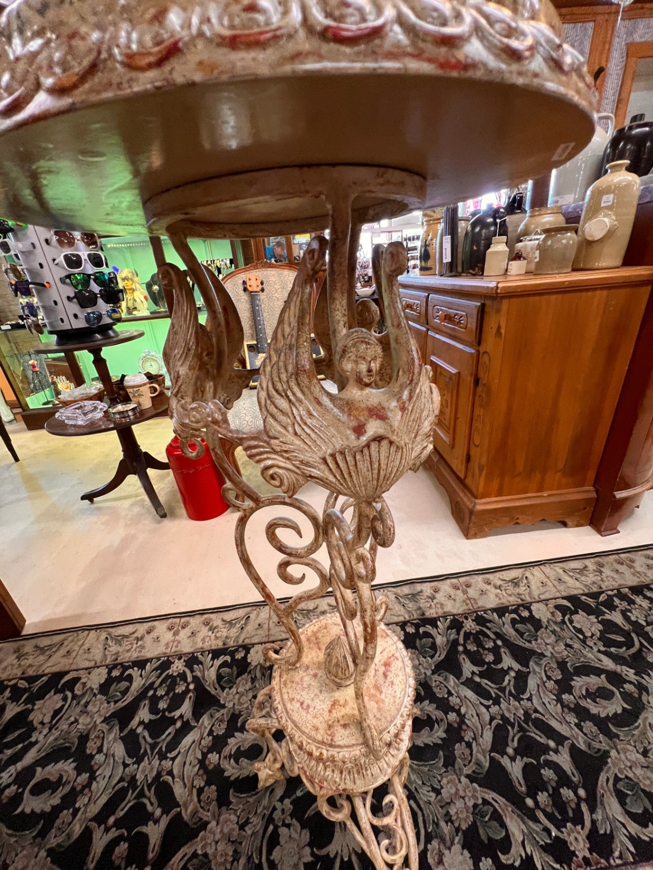New Figural Caryatid Pedestal Side Table – Faux Crocodile Top, Hollywood Regency / Neoclassical
