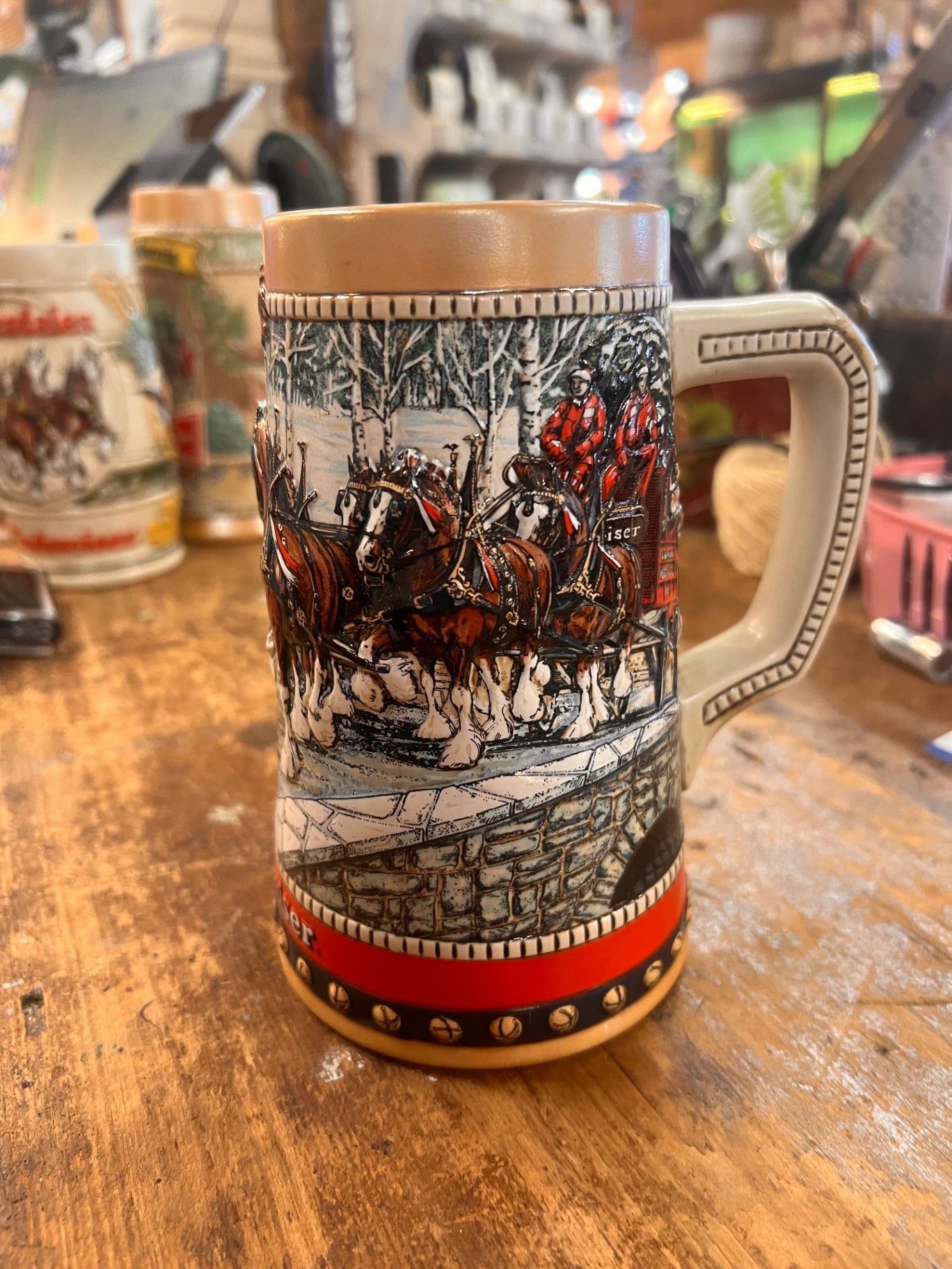 988 Budweiser Holiday Stein – Collector’s Series  “Country Bridge” (1988 Collector’s Edition)