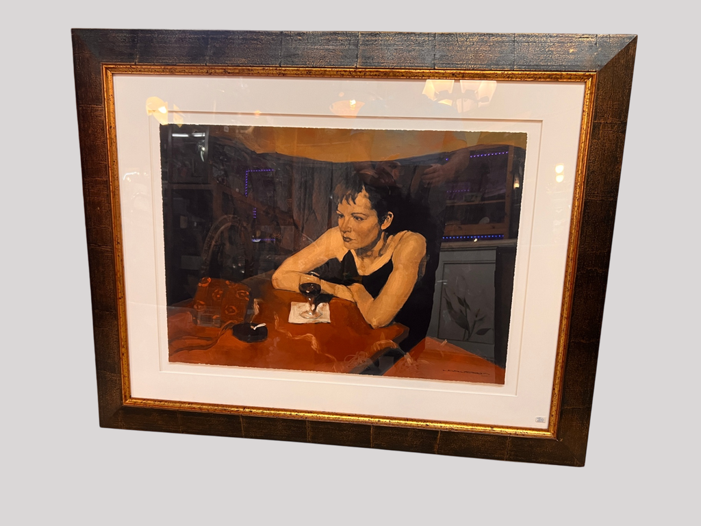 Claude Larussa Limited Edition Print – Woman with Wine Glass – Signed 70/100 – Large Framed Art